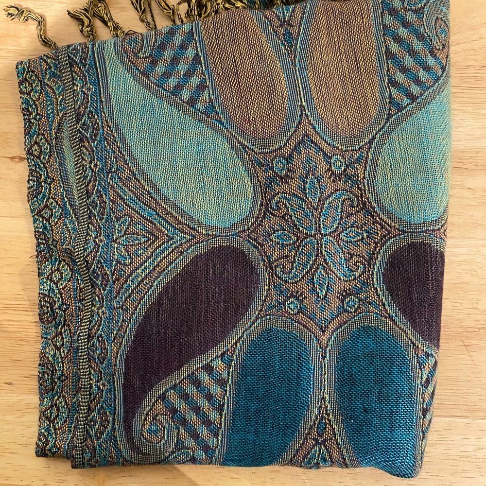 Pashmina-style paisley scarf/ shawl (purple, gold, teal)
